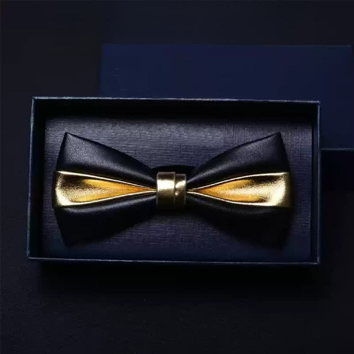 Men's Wedding Party Double Layered Faux Leather Bow Tie