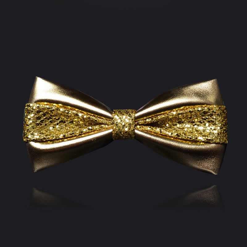 Men's Wedding Party Double Layered Faux Leather Bow Tie