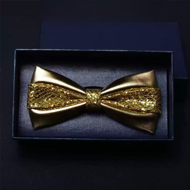Men's Wedding Party Double Layered Faux Leather Bow Tie