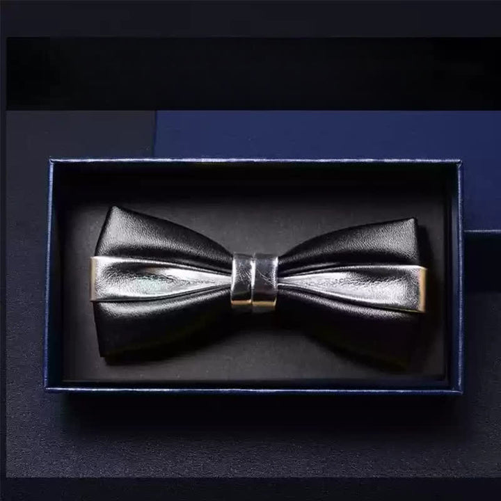 Men's Wedding Party Double Layered Faux Leather Bow Tie