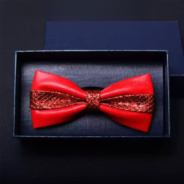 Men's Wedding Party Double Layered Faux Leather Bow Tie