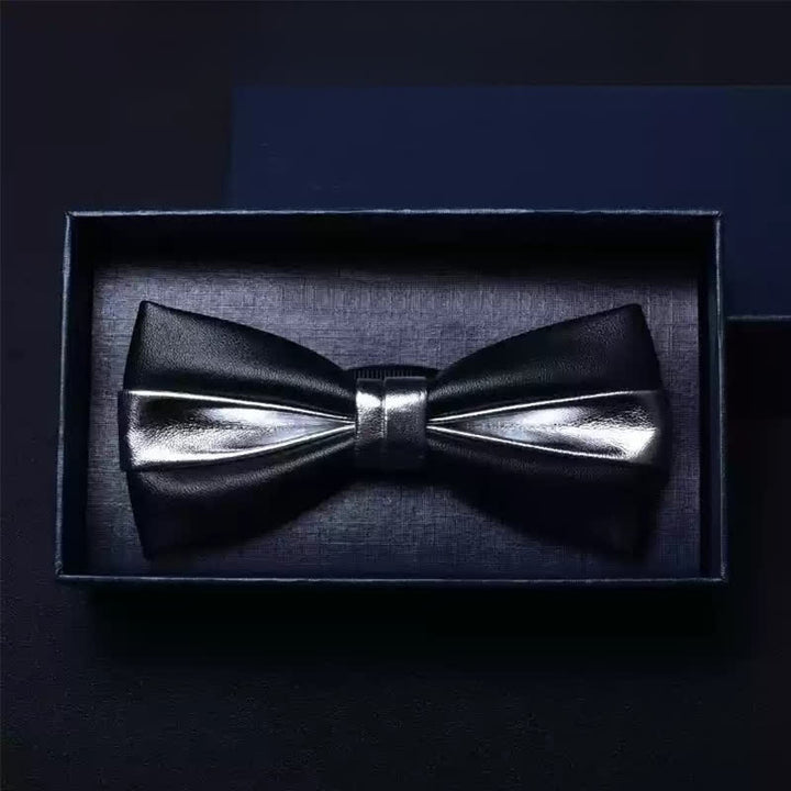 Men's Wedding Party Double Layered Faux Leather Bow Tie