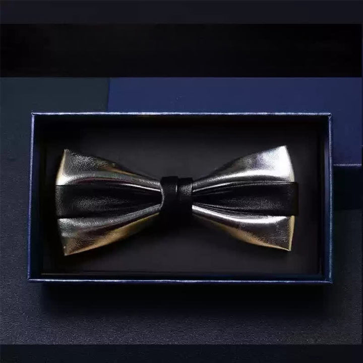 Men's Wedding Party Double Layered Faux Leather Bow Tie
