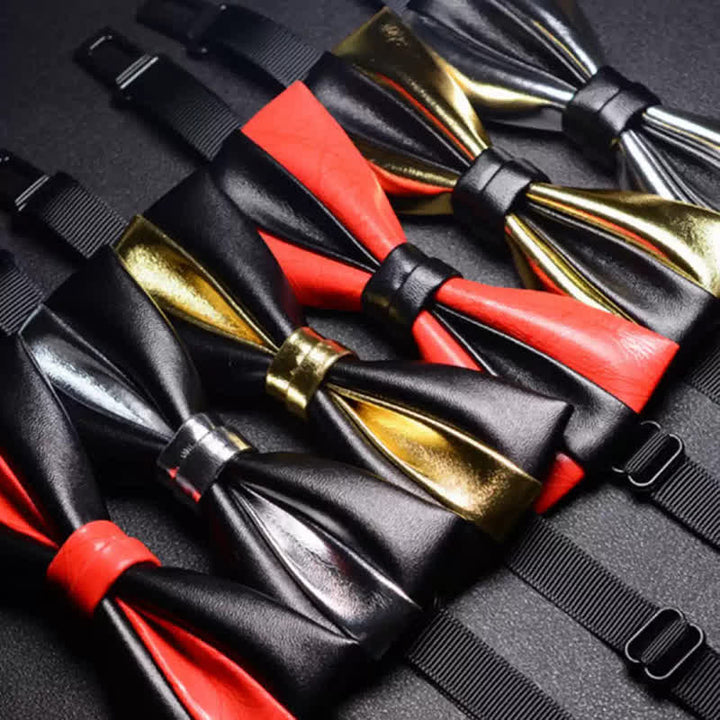 Men's Wedding Party Double Layered Faux Leather Bow Tie