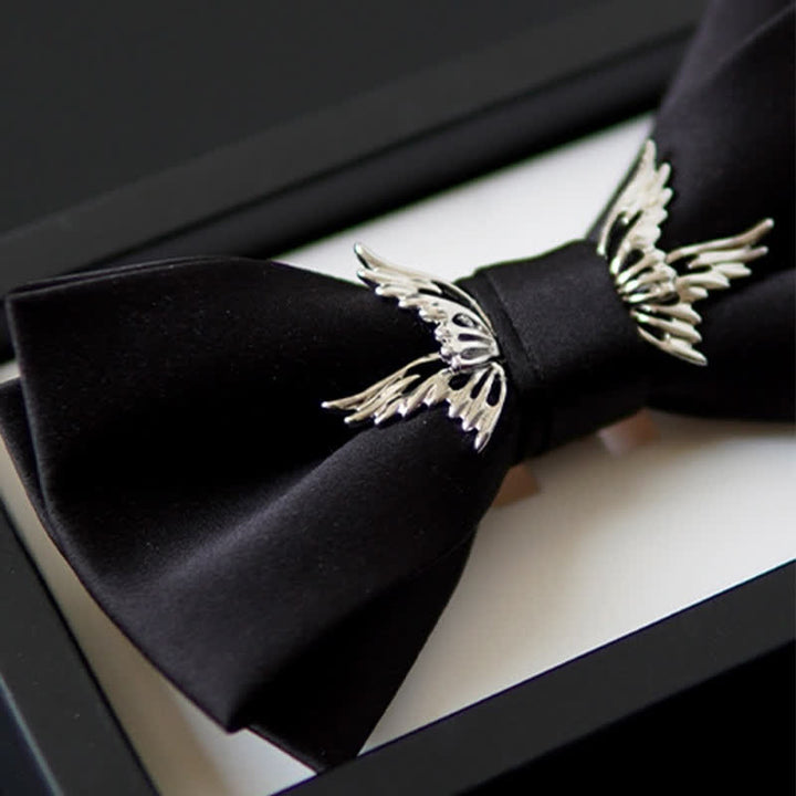 Men's Silver Flying Wings Elegant Black Bow Tie