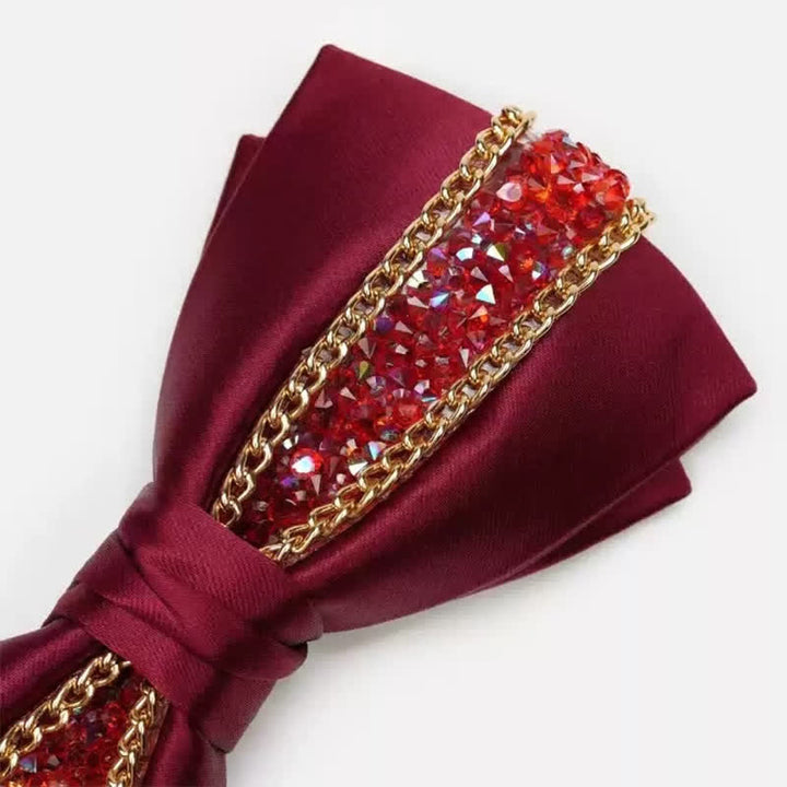 Men's Luxurious Sparkling Rhinestone Metal Chain Bow Tie