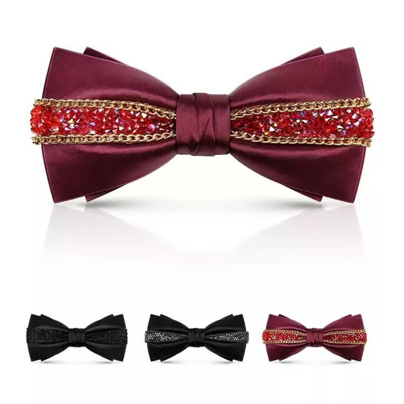 Men's Luxurious Sparkling Rhinestone Metal Chain Bow Tie