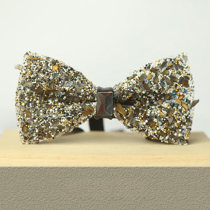 Men's Multicolor Stone Crystal Clastic Enchases Bow Tie