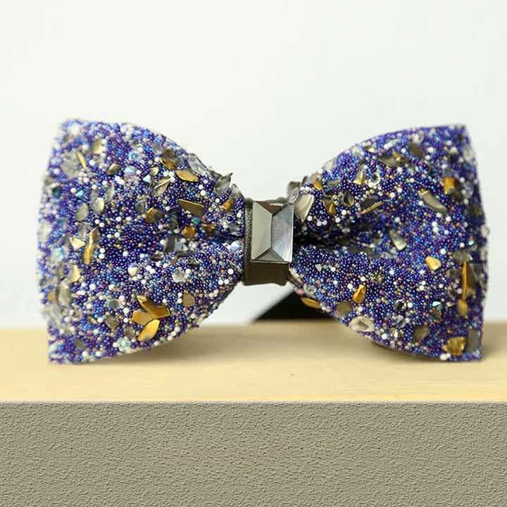 Men's Multicolor Stone Crystal Clastic Enchases Bow Tie