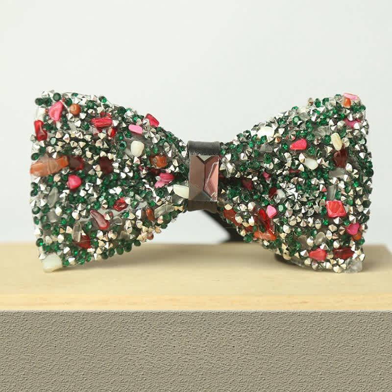 Men's Multicolor Stone Crystal Clastic Enchases Bow Tie