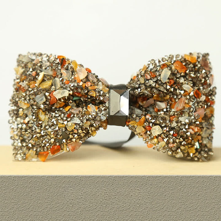 Men's Multicolor Stone Crystal Clastic Enchases Bow Tie