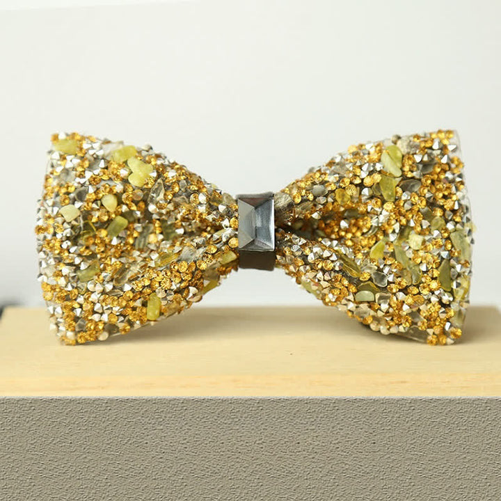 Men's Multicolor Stone Crystal Clastic Enchases Bow Tie