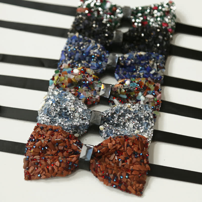 Men's Multicolor Stone Crystal Clastic Enchases Bow Tie
