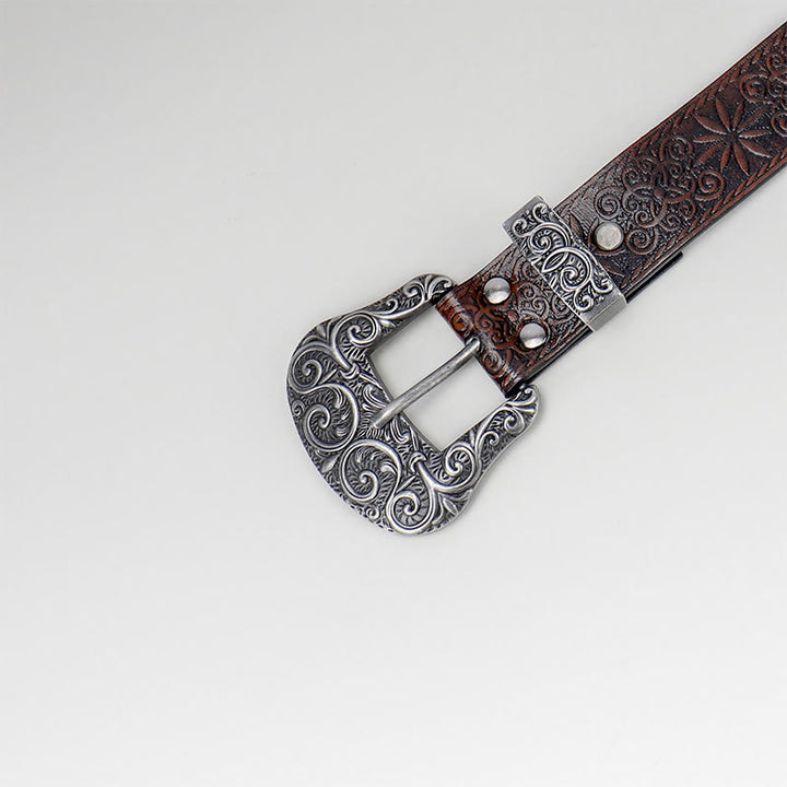 Women's Western Cowgirl Embossed Floral Brown Leather Belt