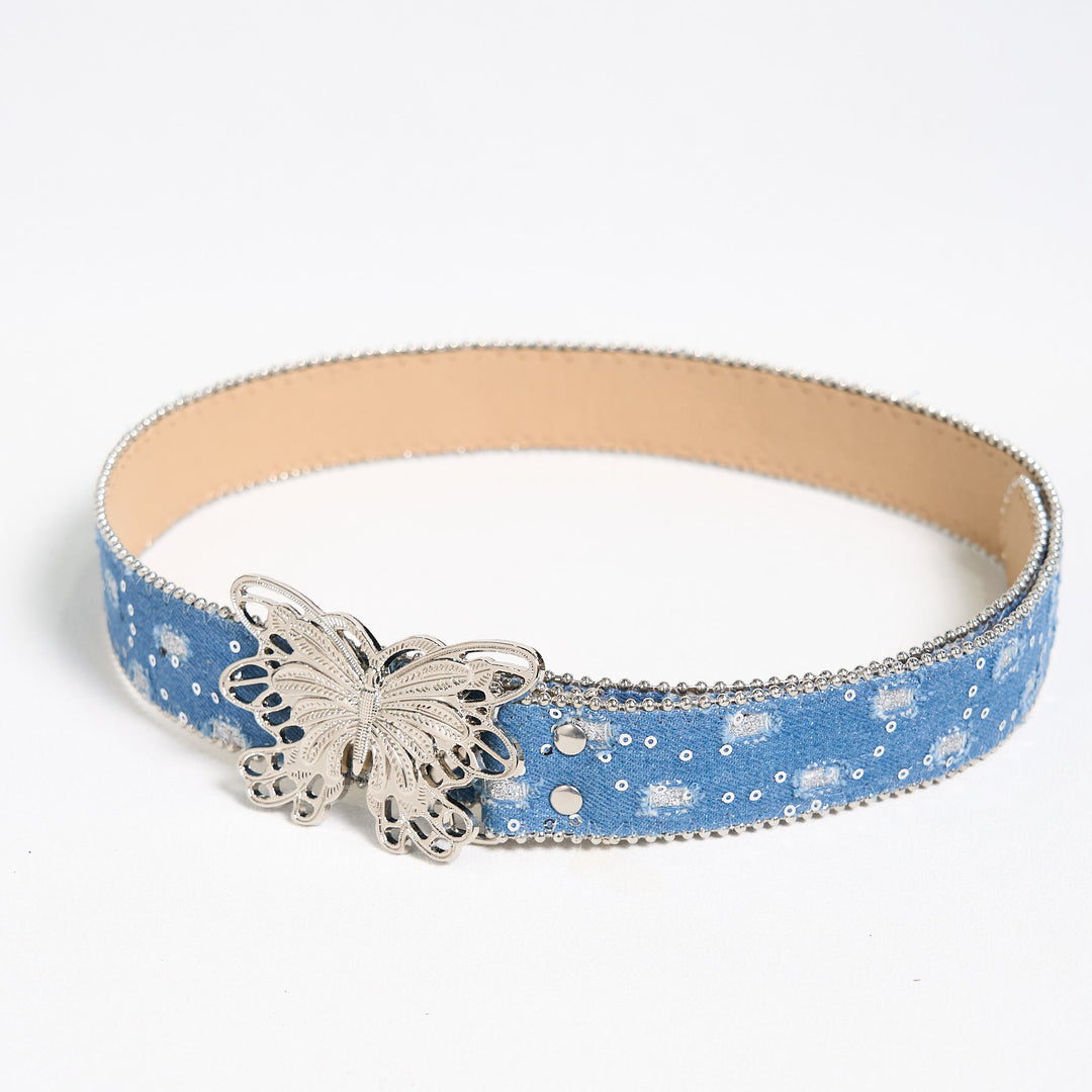 Women's Denim Butterfly Buckle Leather Belt