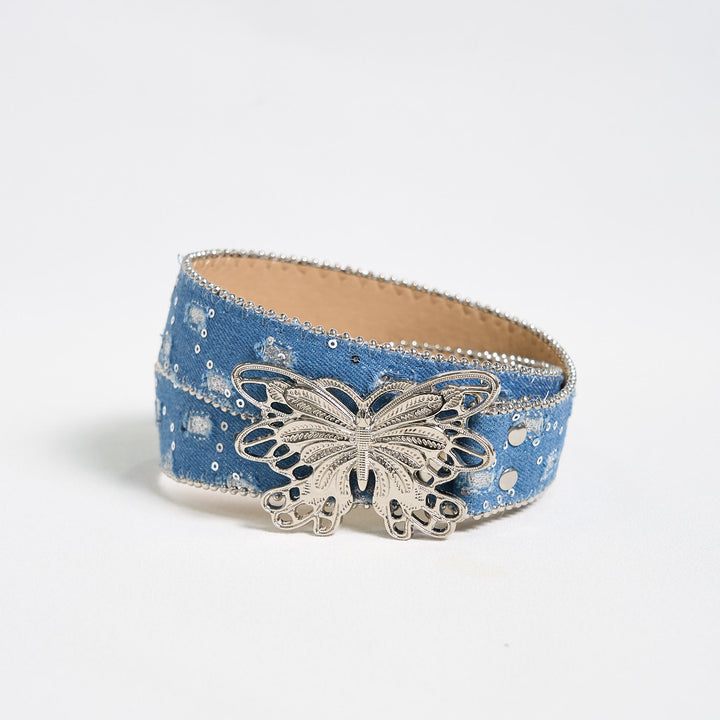 Women's Denim Butterfly Buckle Leather Belt