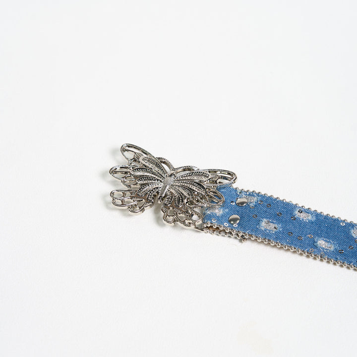 Women's Denim Butterfly Buckle Leather Belt