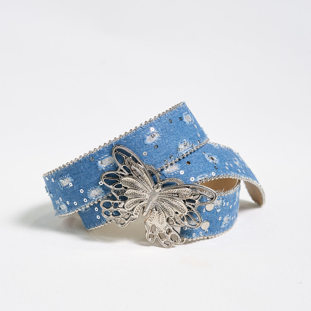 Women's Denim Butterfly Buckle Leather Belt