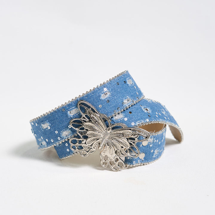 Women's Denim Butterfly Buckle Leather Belt