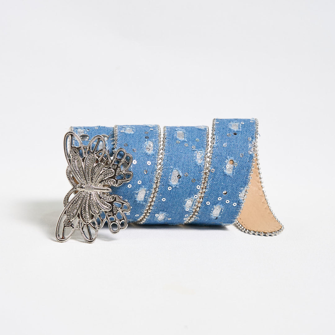 Women's Denim Butterfly Buckle Leather Belt