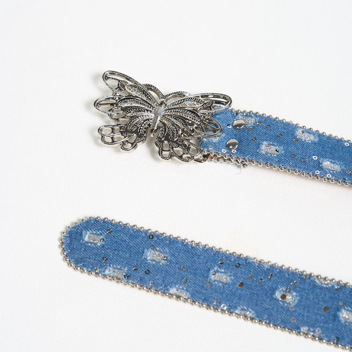 Women's Denim Butterfly Buckle Leather Belt