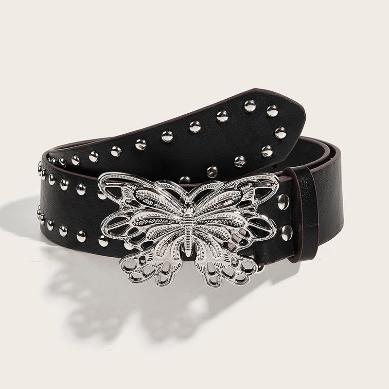Women's Western Cowgirl Studded Butterfly Buckle Leather Belt