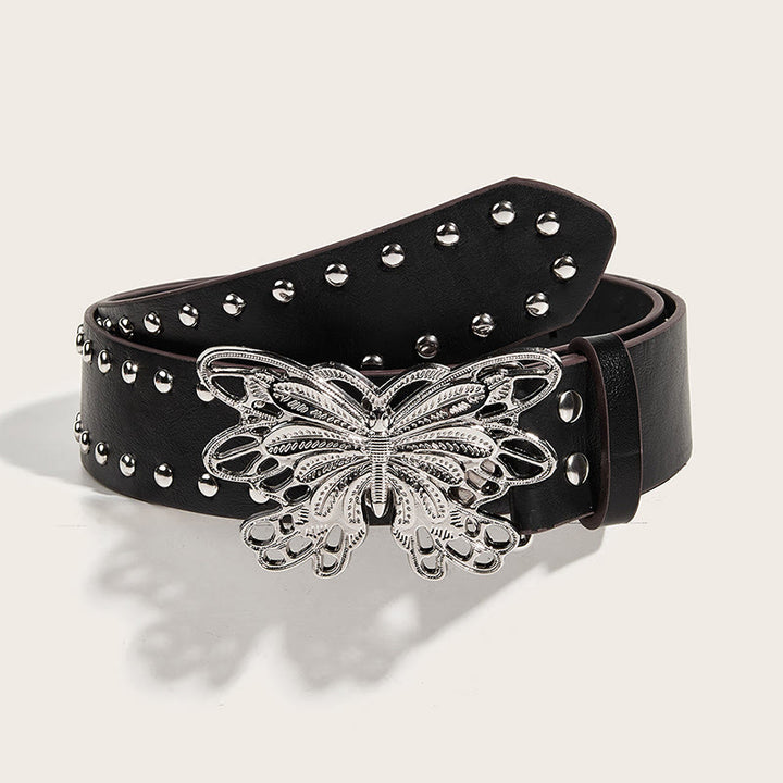 Women's Western Cowgirl Studded Butterfly Buckle Leather Belt