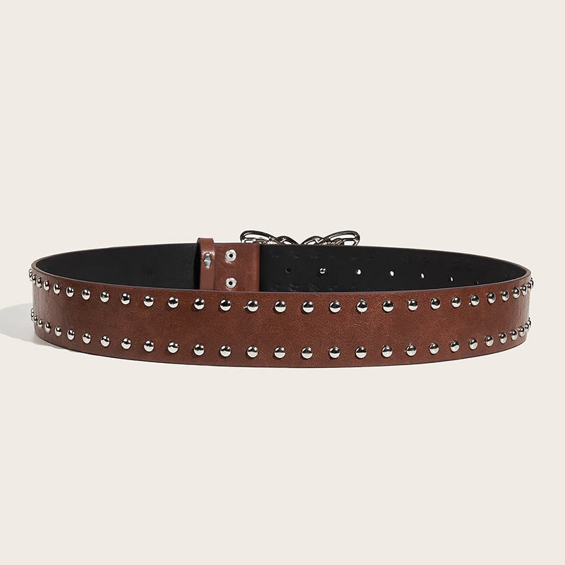Women's Western Cowgirl Studded Butterfly Buckle Leather Belt