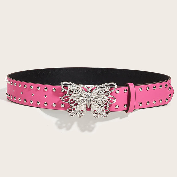 Women's Western Cowgirl Studded Butterfly Buckle Leather Belt