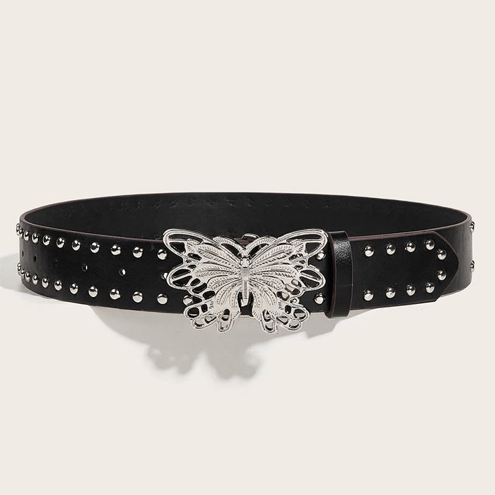 Women's Western Cowgirl Studded Butterfly Buckle Leather Belt