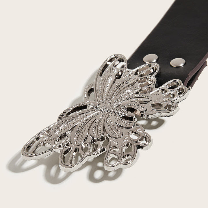 Women's Western Cowgirl Studded Butterfly Buckle Leather Belt