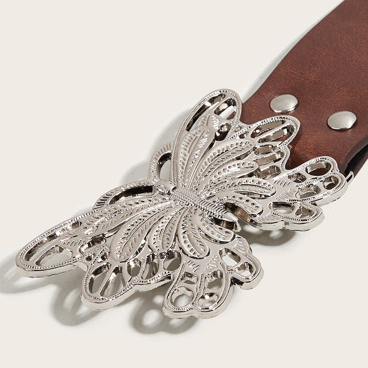 Women's Western Cowgirl Studded Butterfly Buckle Leather Belt