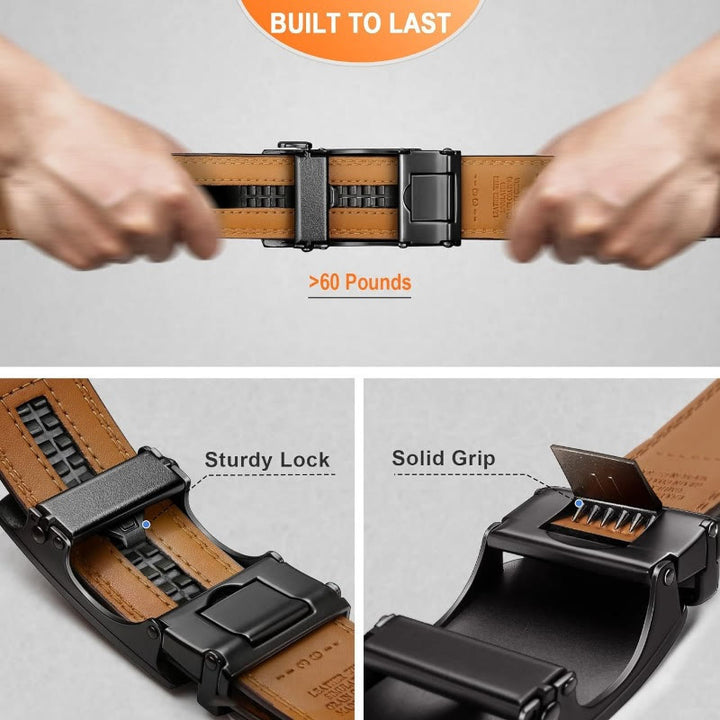 Men's Business Sliding Ratchet Geniune Leather Belt