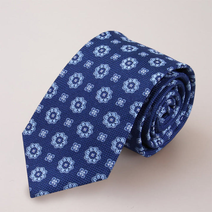 Men's Blue Mini Flowers Mulberry Silk Necktie