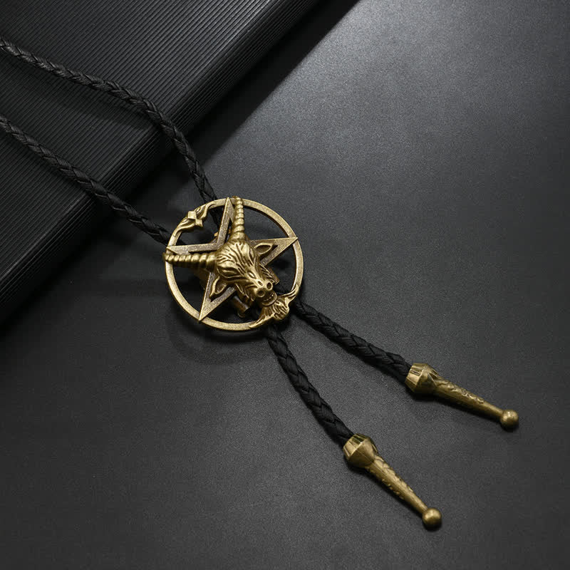 Vintage Hexagram Bull Moose Astrolabe Bolo Tie