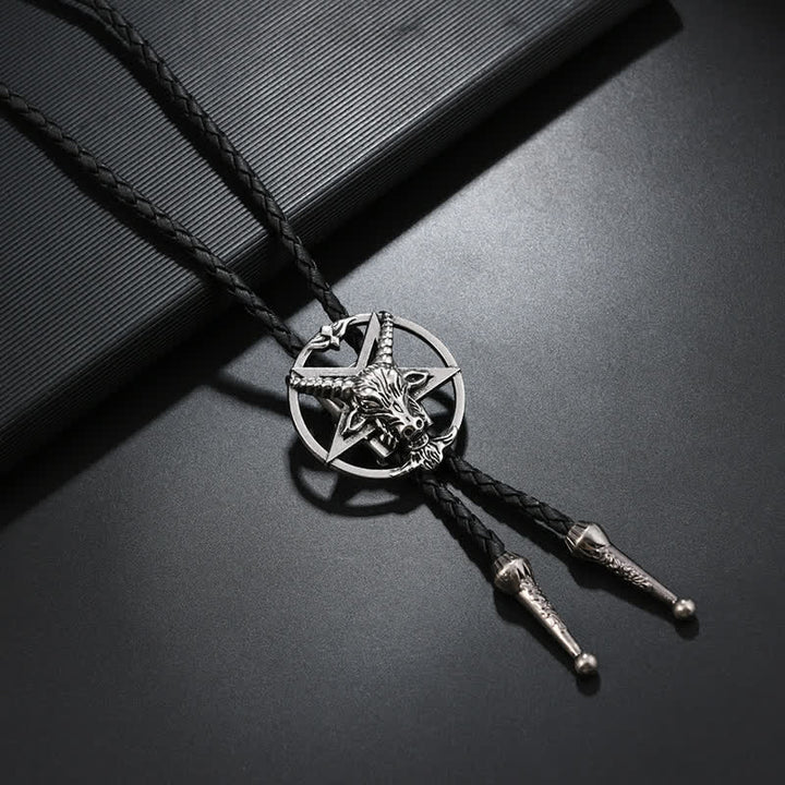 Vintage Hexagram Bull Moose Astrolabe Bolo Tie