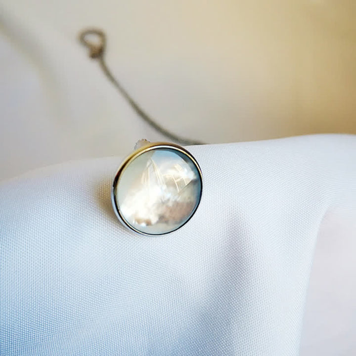 Men's Natural Seashell Lapel Chain Suit Brooch with Hanging Chain