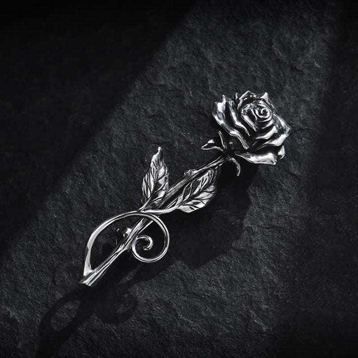 Men's Romantic Gentleman 3D Silver Rose Brooch