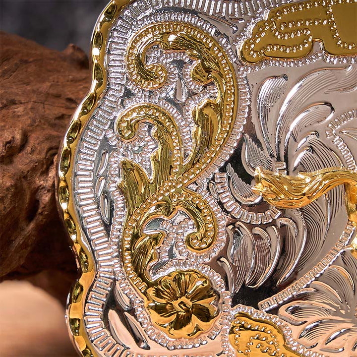 Gold Running Horse DIY Western Cowboy Buckle Leather Belt - image 5