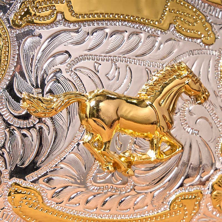 Gold Running Horse DIY Western Cowboy Buckle Leather Belt - image 4