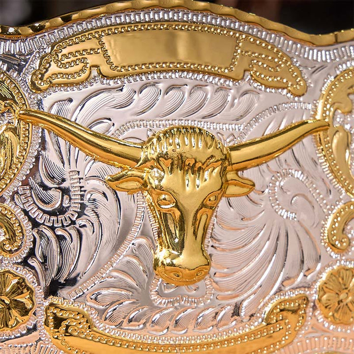 Gold Bull's Head DIY Western Cowboy Buckle Leather Belt - image 4