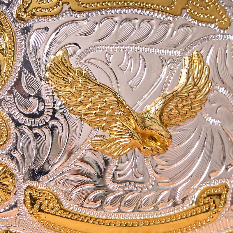 Gold Flying Eagle DIY Western Cowboy Buckle Leather Belt - image 4