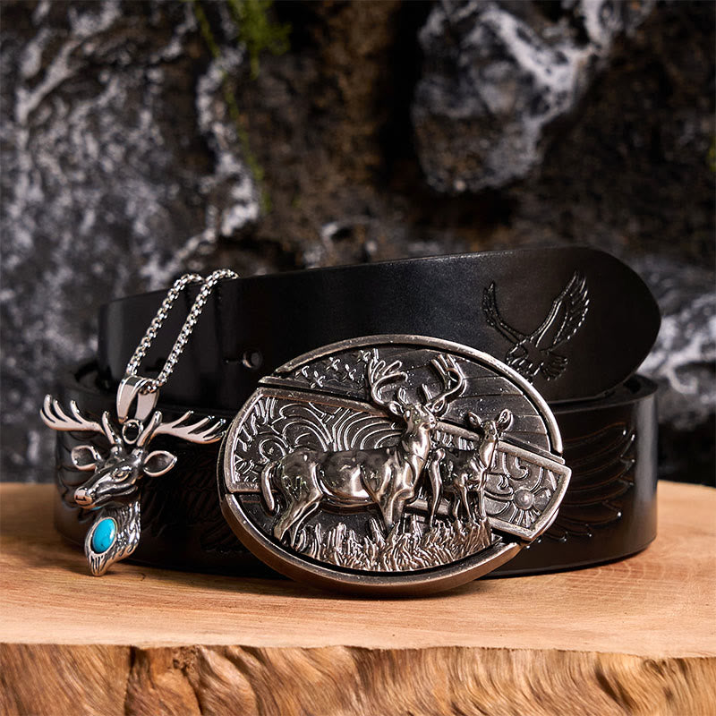 Deer Flag DIY Hidden Knife Belt Buckle With Elk Head Pendant Bundle Set