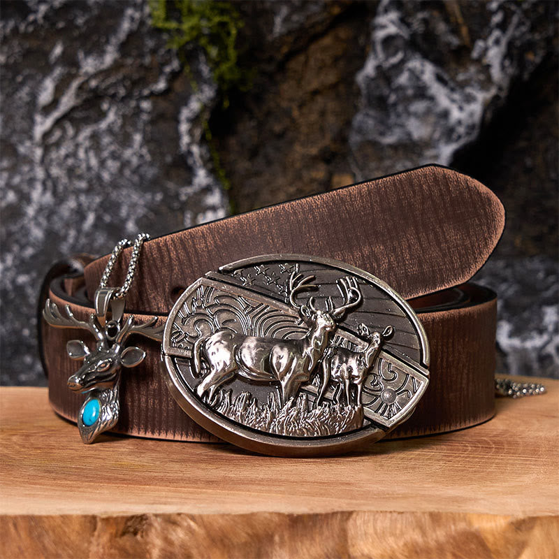 Deer Flag DIY Hidden Knife Belt Buckle With Elk Head Pendant Bundle Set