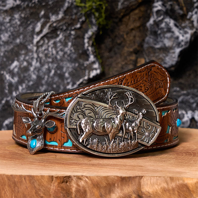 Deer Flag DIY Hidden Knife Belt Buckle With Elk Head Pendant Bundle Set