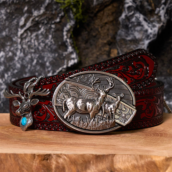Deer Flag DIY Hidden Knife Belt Buckle With Elk Head Pendant Bundle Set