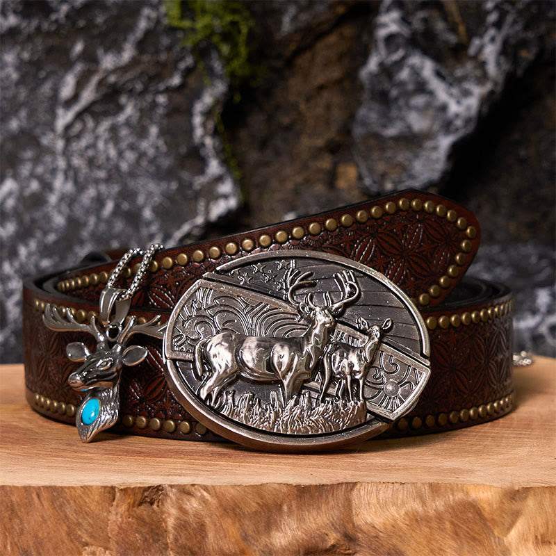 Deer Flag DIY Hidden Knife Belt Buckle With Elk Head Pendant Bundle Set