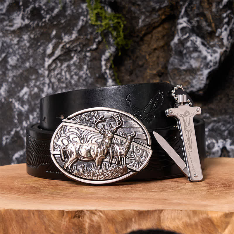 Poker Ace DIY Hidden Knife Belt Buckle Black Ice Lighter Bundle Set