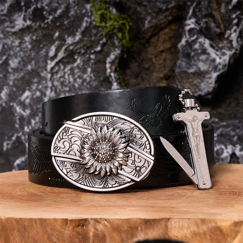 Poker Ace DIY Hidden Knife Belt Buckle Black Ice Lighter Bundle Set