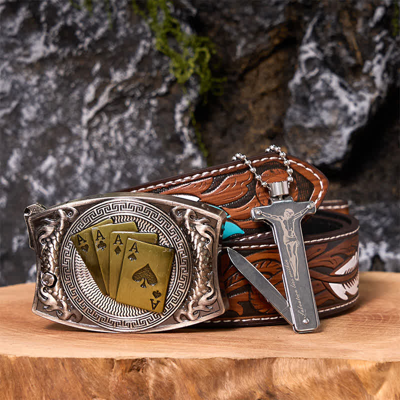 Poker Ace DIY Hidden Knife Belt Buckle Black Ice Lighter Bundle Set